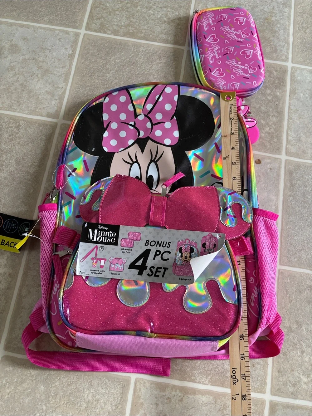 Disney Pink Minnie Mouse Kids Backpack Set - Pink, Black, White